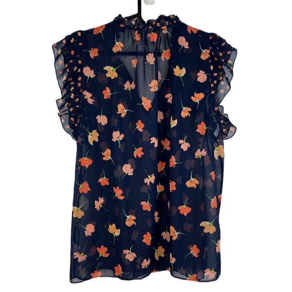 NWOT Cabi Navy Poppy Print Flutter Sleeve Sheer Flowey Blouse 5522 Size Small - Picture 7 of 11